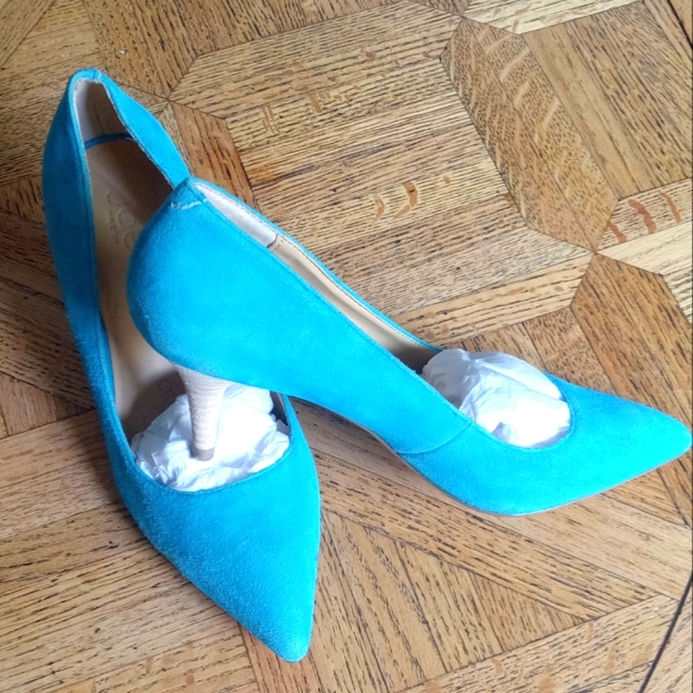 Turquoise genuine leather suede stiletto heels